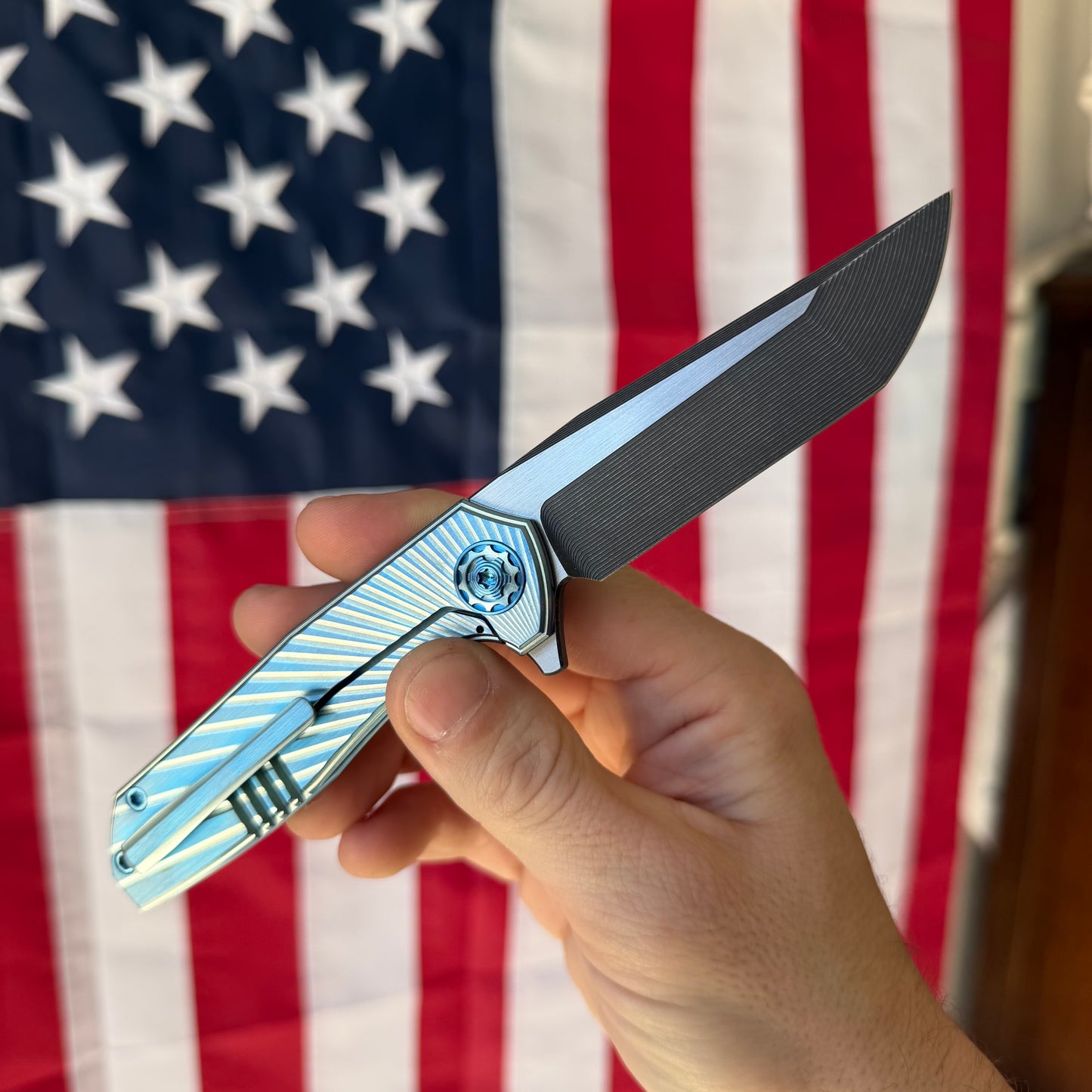 NCC Ragnarok V3 Knife – 3.2” S45VN Clip Point Blade, Ice Blue Titanium, Frame Lock – Made in USA (S/N 009)