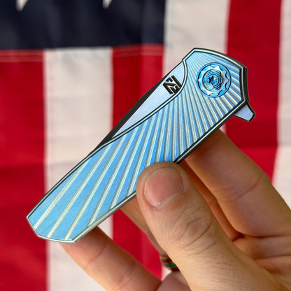 NCC Ragnarok V3 Knife – 3.2” S45VN Clip Point Blade, Ice Blue Titanium, Frame Lock – Made in USA (S/N 009)
