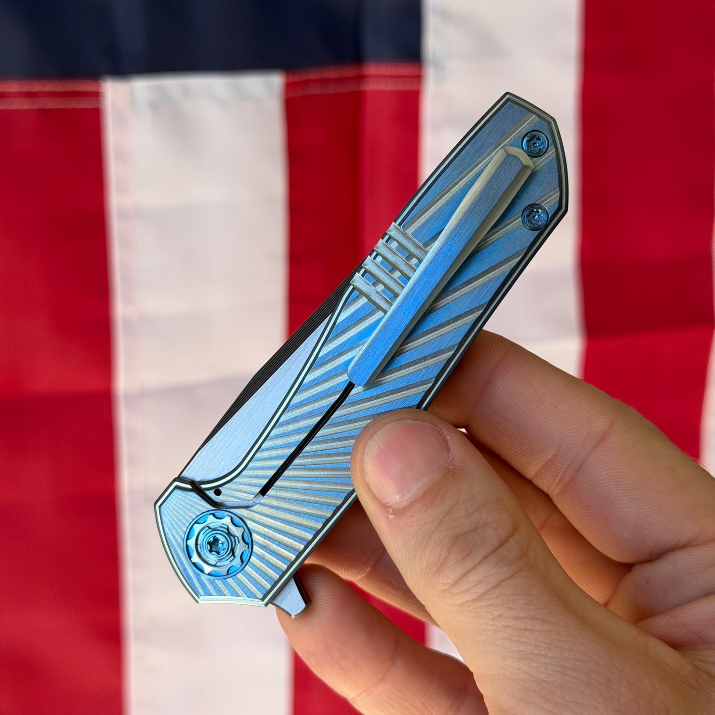 NCC Ragnarok V3 Knife – 3.2” S45VN Clip Point Blade, Ice Blue Titanium, Frame Lock – Made in USA (S/N 009)