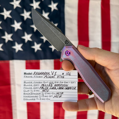 NCC Miami Vice Ragnarok V1 Knife – 3.2” S45VN Harpoon Blade, Titanium Frame Lock – Made in USA (S/N 156)
