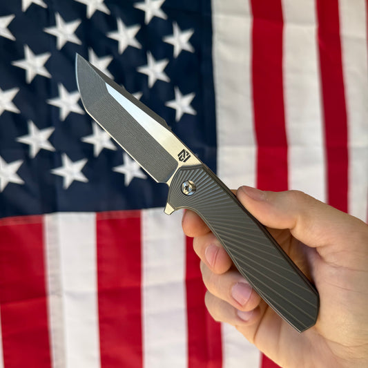 NCC Ragnarok V1 Knife – 3.2” Nitro-V Harpoon Blade, Gun Metal Gray Titanium, Frame Lock – Made in USA (S/N 097)