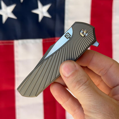 NCC Ragnarok V1 Knife – 3.2” Nitro-V Harpoon Blade, Gun Metal Gray Titanium, Frame Lock – Made in USA (S/N 097)