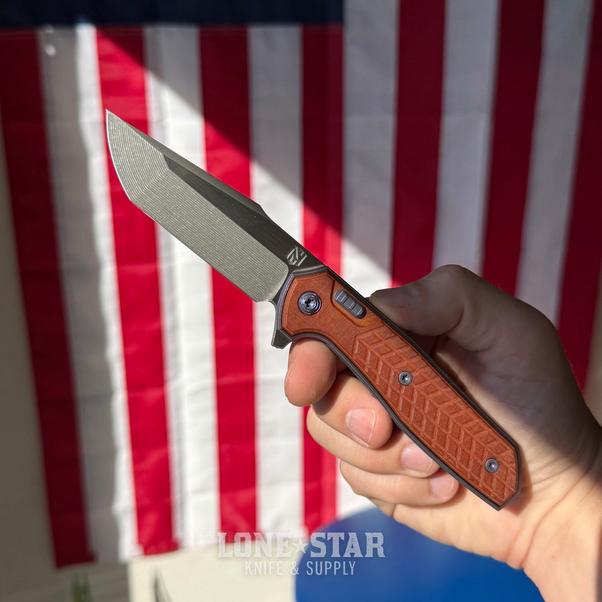 NCC Ragnahawk V1 - Harpoon Tanto, Zirblast Purple and Satin Bronze Frame, Vintage WW2 Linen Micarta, Hawk Lock - Made in USA (S/N 02)