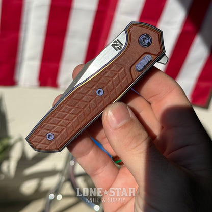 NCC Ragnahawk V1 - Harpoon Tanto, Zirblast Purple and Satin Bronze Frame, Vintage WW2 Linen Micarta, Hawk Lock - Made in USA (S/N 02)