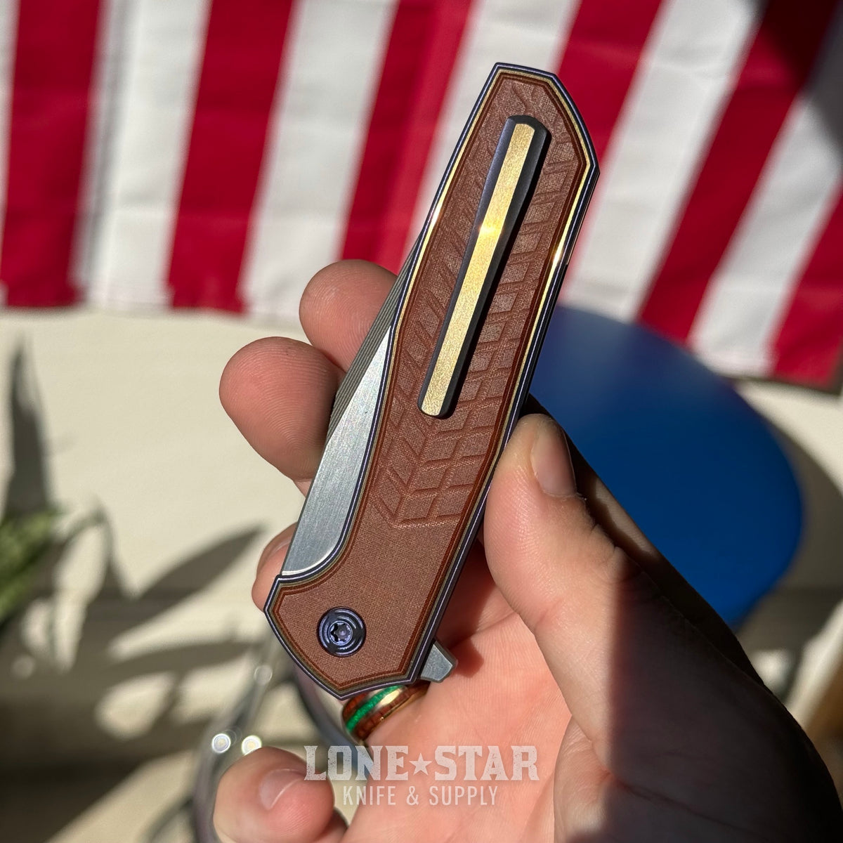 NCC Ragnahawk V1 - Harpoon Tanto, Zirblast Purple and Satin Bronze Frame, Vintage WW2 Linen Micarta, Hawk Lock - Made in USA (S/N 02)