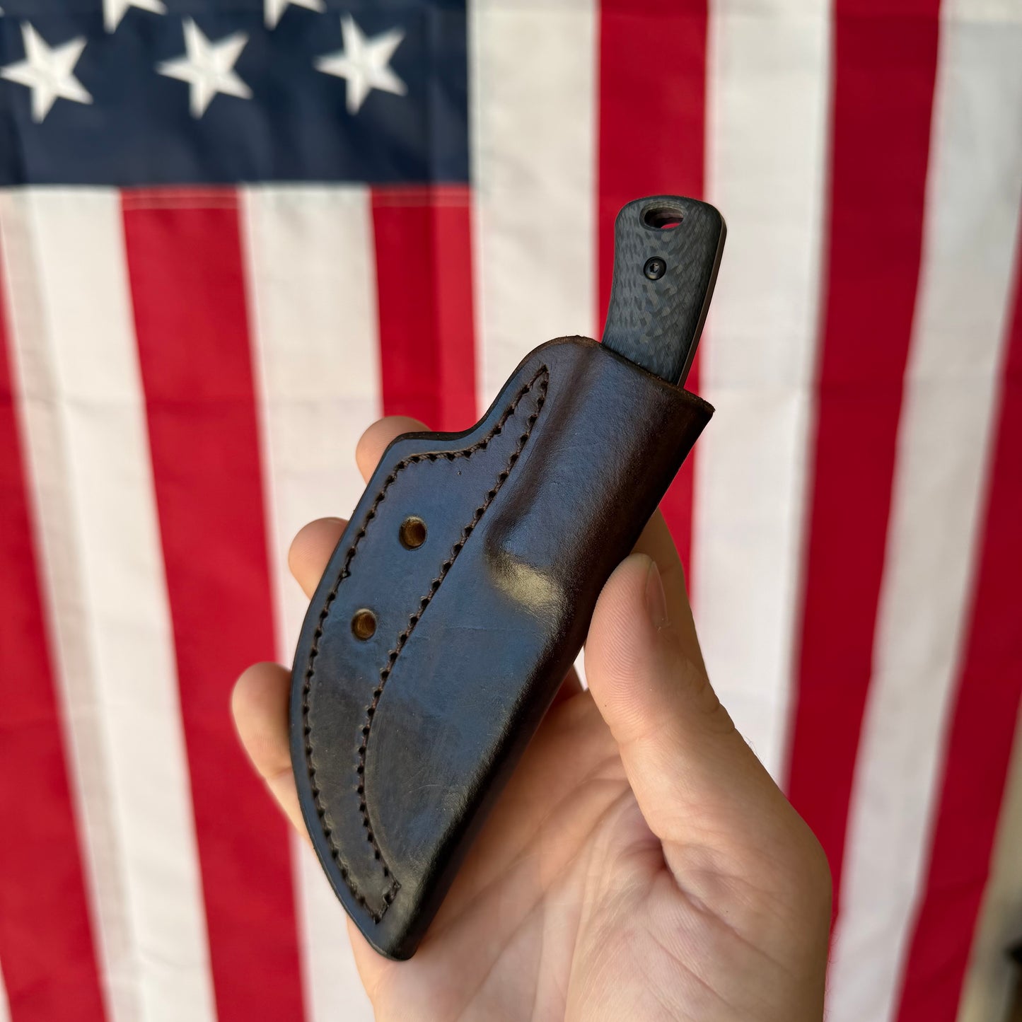 TRM Tagalong Fixed Blade Knife – MagnaCut, Carbon Fiber Scales, Leather Sheath – Made in USA