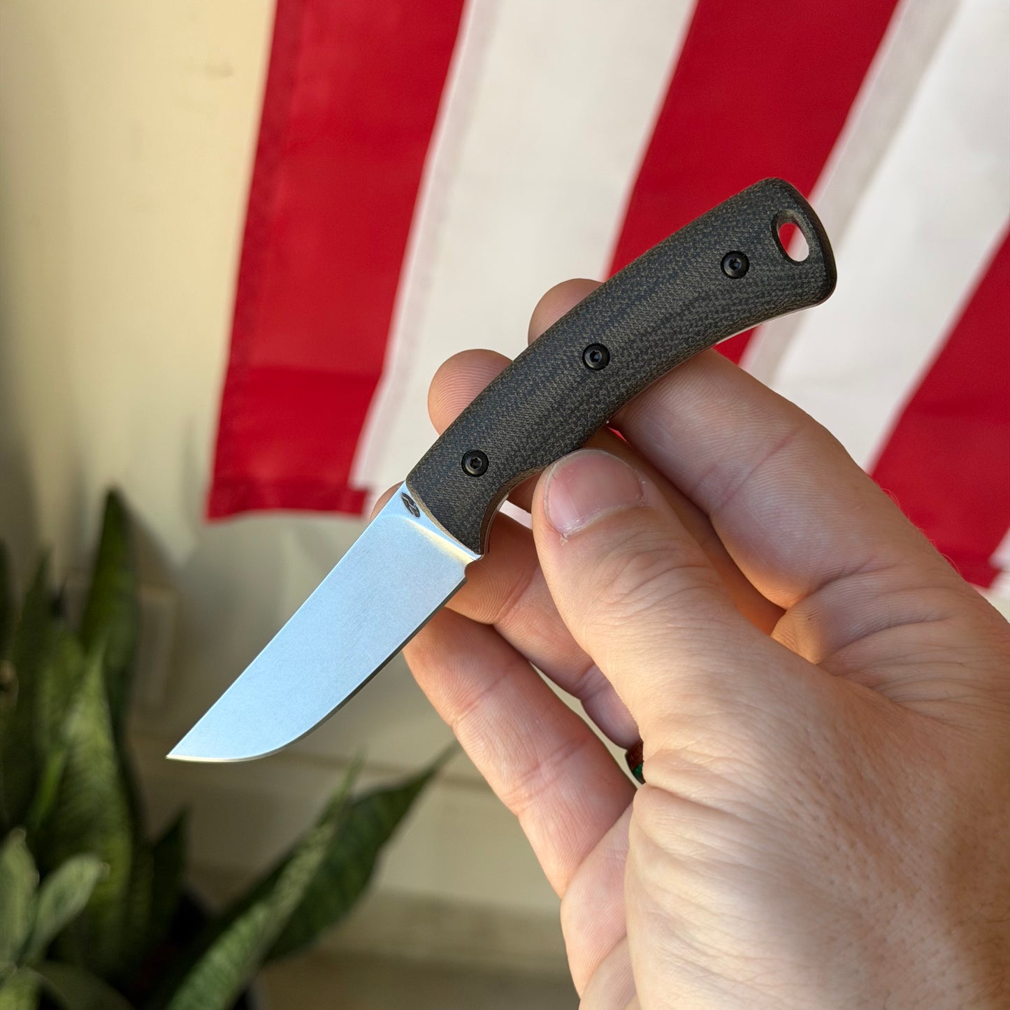 TRM TAGALONG Fixed Blade Knife – 2.44” MagnaCut Blade, Stonewashed Finish, Black Sand Micarta Scales, Leather Sheath – Made in USA