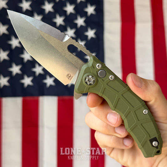 Heretic Martyr Manual Tanto 3.4" MagnaCut Stonewash, OD Green Polymer Chassis - Made in USA (H057-2A-GRN)