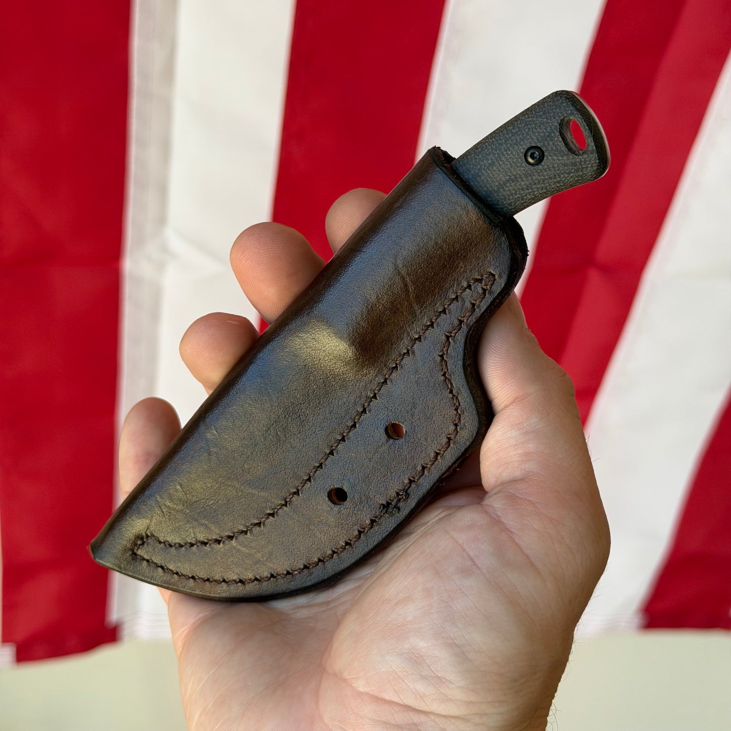 TRM TAGALONG Fixed Blade Knife – 2.44” MagnaCut Blade, Stonewashed Finish, Black Sand Micarta Scales, Leather Sheath – Made in USA