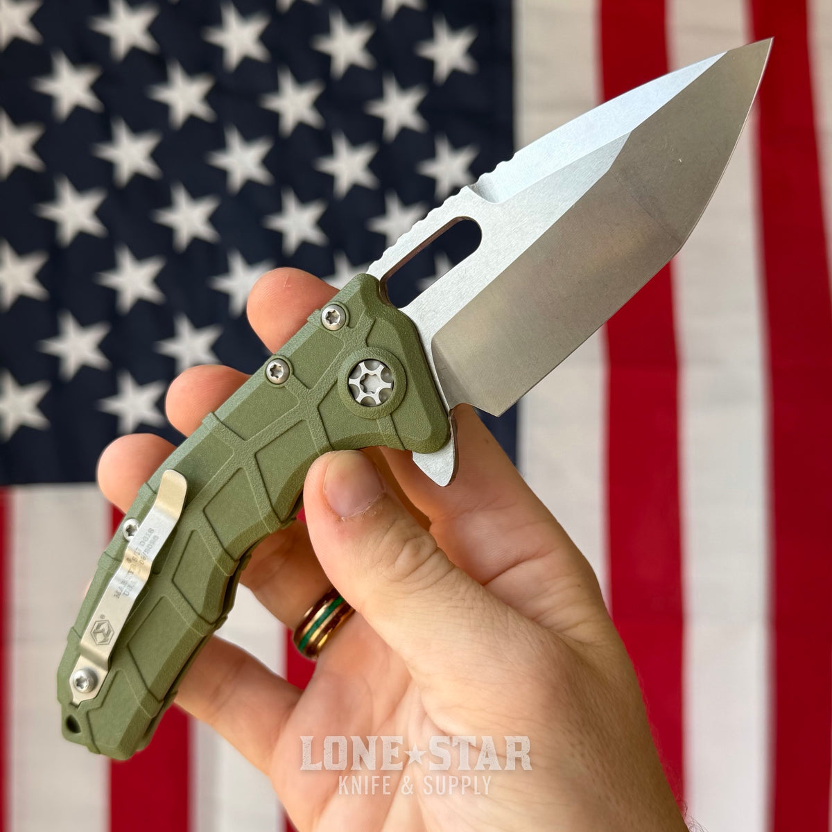 Heretic Martyr Manual Tanto 3.4" MagnaCut Stonewash, OD Green Polymer Chassis - Made in USA (H057-2A-GRN)