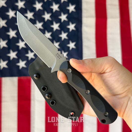 McNees Ridge Runner Fixed Blade - 3.7" MagnaCut Atomic Stonewash, Black G10, Kydex with Tek-Lok - Made in USA (2446)