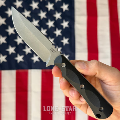 McNees Ridge Runner Fixed Blade - 3.7" MagnaCut Atomic Stonewash, Black G10, Kydex with Tek-Lok - Made in USA (2446)