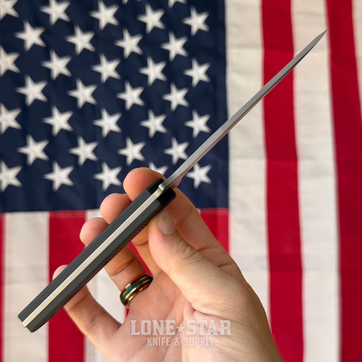 McNees Stalker Fixed Blade - 4" CPM S90V Modified Clip Point, Stonewash, Black G10, Kydex with Tek-Lok - Made in USA (2598)