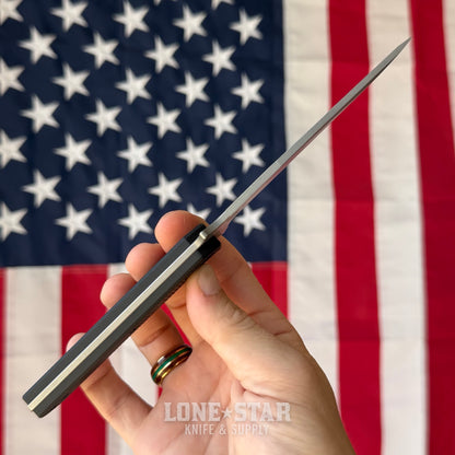 McNees Stalker Fixed Blade - 4" CPM S90V Modified Clip Point, Stonewash, Black G10, Kydex with Tek-Lok - Made in USA (2598)