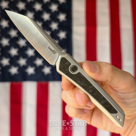 The Back Door: Kershaw Launch 20 Automatic - Raw Aluminum with Marbled Carbon Fiber, 3" CPM-MagnaCut Reverse Tanto - Made in USA (7050) (Trade In)