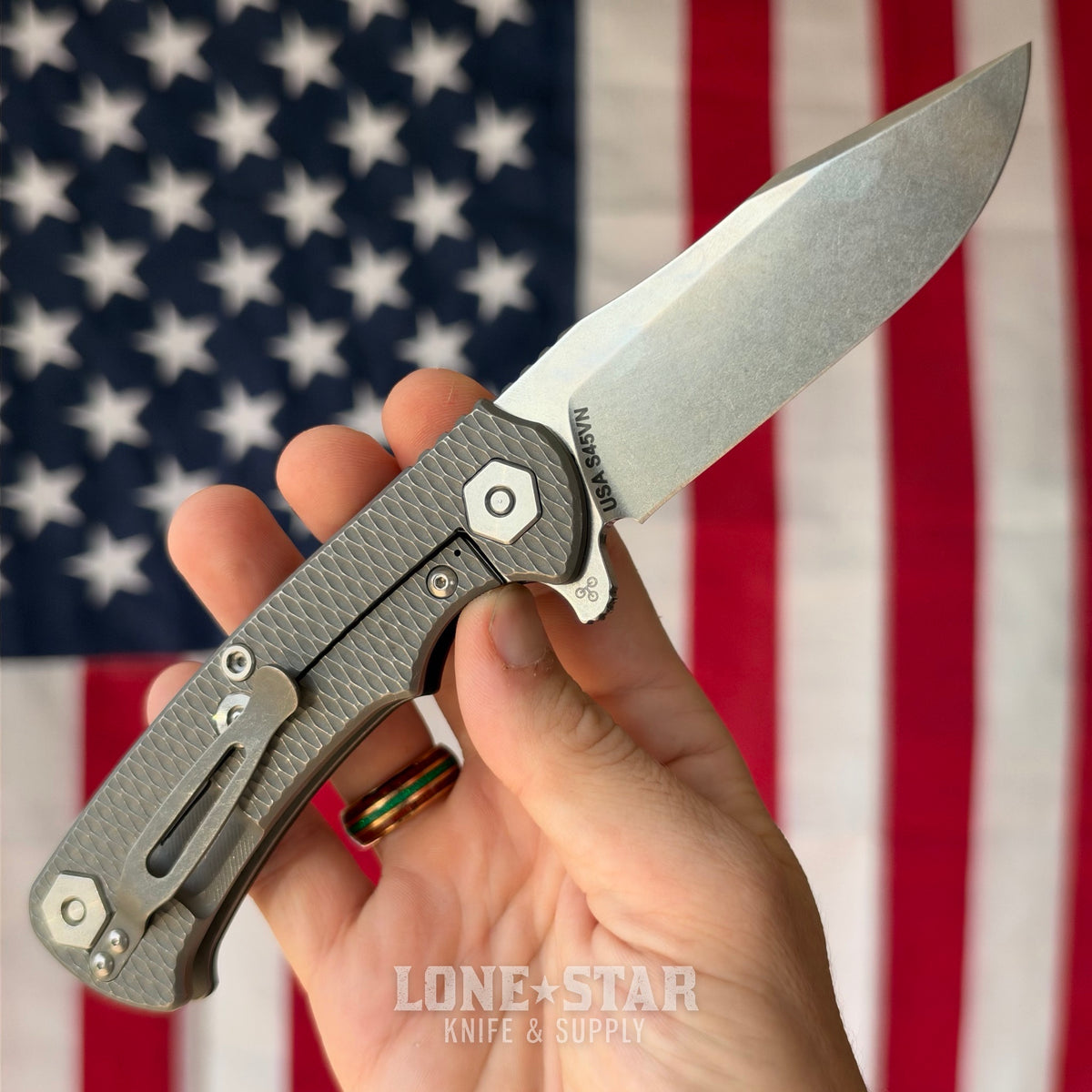 The Back Door: Hinderer Project X - Black G10, 3.66" S45VN Stonewash Clip Point, Working Finish Titanium Frame Lock - Made in USA (Trade In)