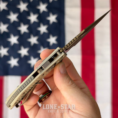 The Back Door: Microtech M-Stitch Ram-Lok - 3" Champagne, Manual Folder - Made in USA (Used)