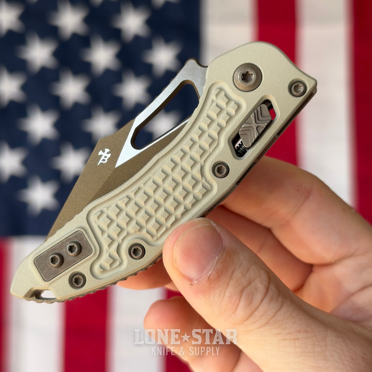 The Back Door: Microtech M-Stitch Ram-Lok - 3" Champagne, Manual Folder - Made in USA (Used)