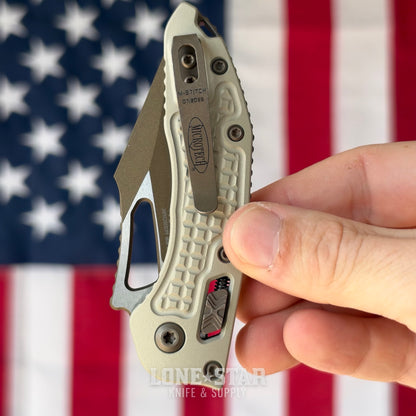 The Back Door: Microtech M-Stitch Ram-Lok - 3" Champagne, Manual Folder - Made in USA (Used)
