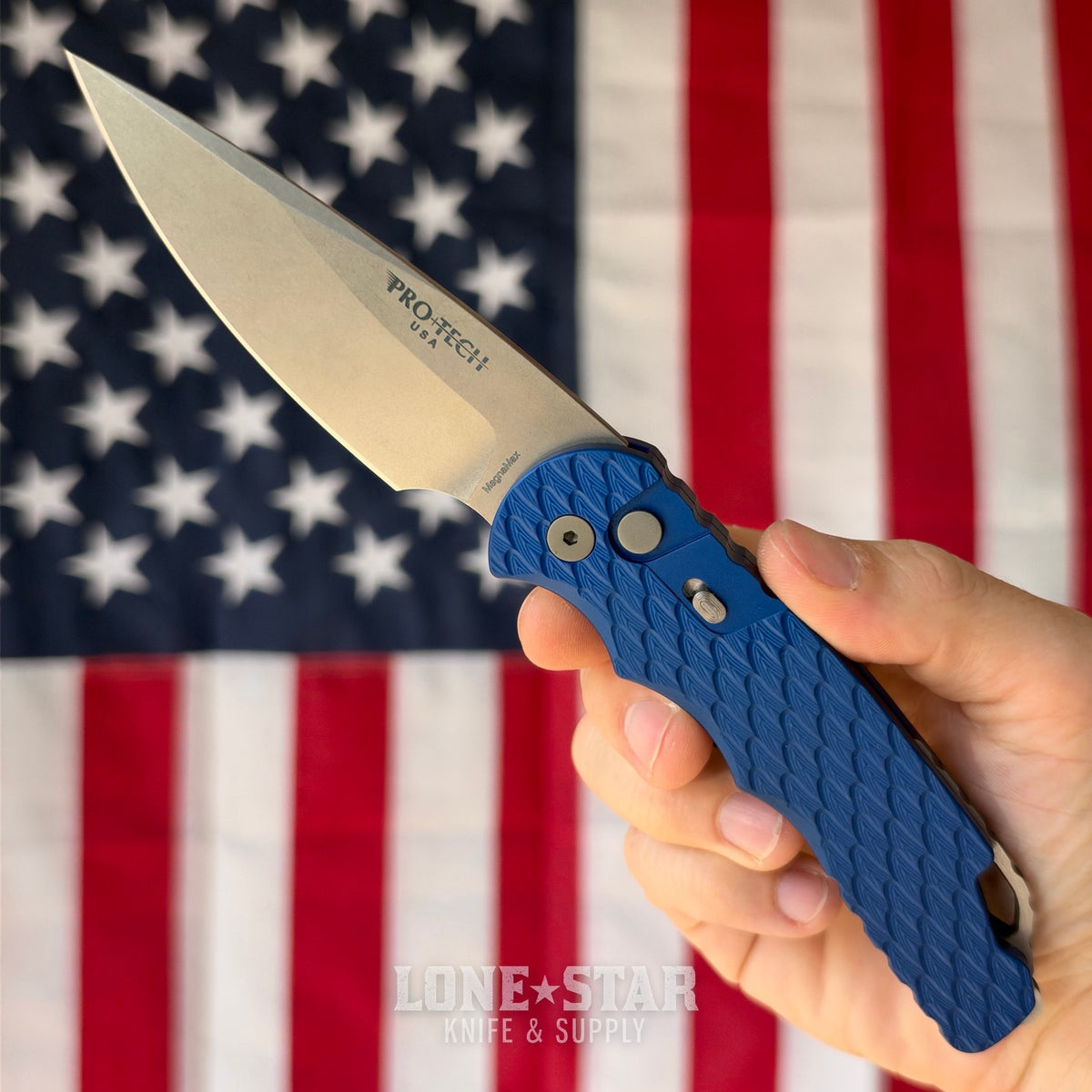 The Back Door: Pro-Tech Tactical Response 4 (TR-4) Auto - 4" Stonewash MagnaMax, Blue Feather Texture Aluminum - Made in USA (Return)