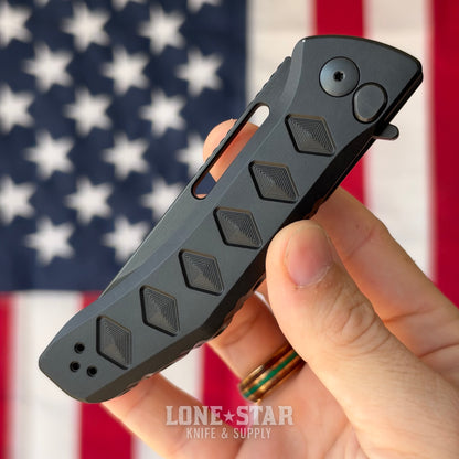 The Back Door: Half Face Blades Kwaiken Folder - 3.2" S45VN, Integral Black Anodized Aluminum - Made in USA (Blem)