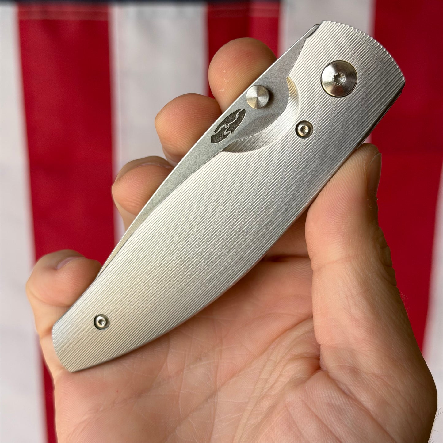 TRM ATOM Knife – 3.5” MagnaCut Blade, 3D Contoured Titanium Pinstripe Scales, Liner Lock – Made in USA
