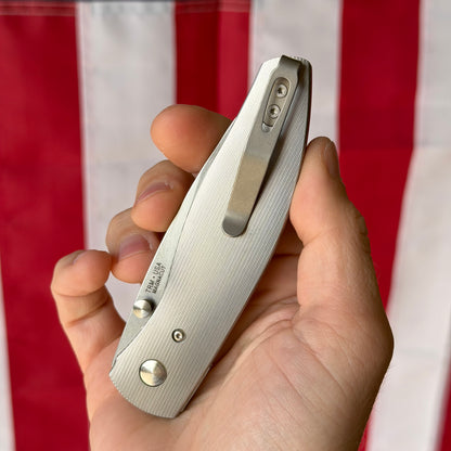 TRM ATOM Knife – 3.5” MagnaCut Blade, 3D Contoured Titanium Pinstripe Scales, Liner Lock – Made in USA