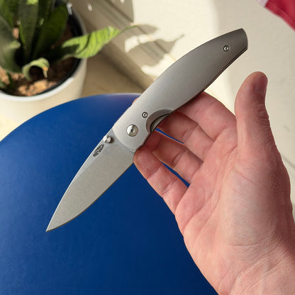 TRM ATOM Knife – 3.5” MagnaCut Blade, 3D Contoured Titanium Pinstripe Scales, Liner Lock – Made in USA