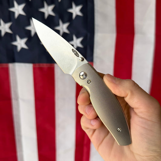 TRM NEUTRON 2 Knife – 3.0” MagnaCut Blade, 3D Contoured Titanium Pinstripe Scales, Liner Lock – Made in USA