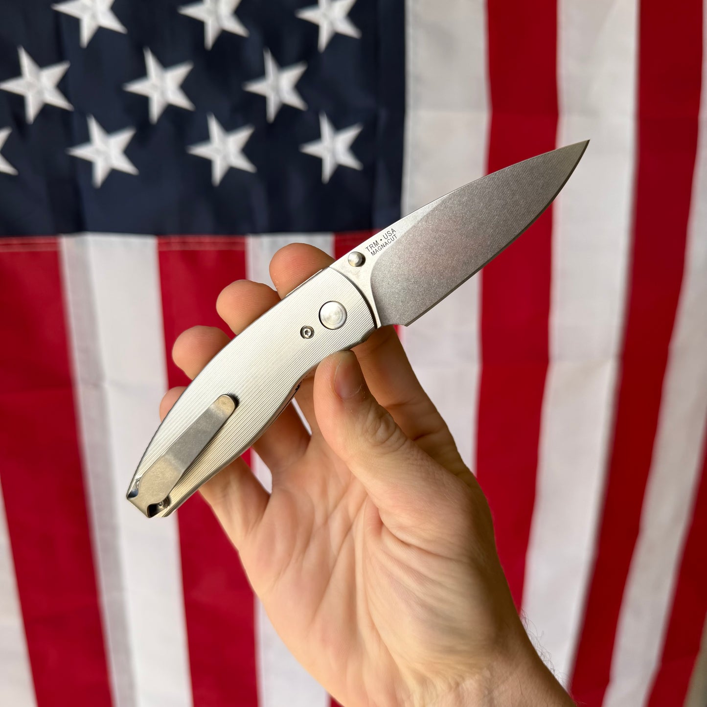 TRM NEUTRON 2 Knife – 3.0” MagnaCut Blade, 3D Contoured Titanium Pinstripe Scales, Liner Lock – Made in USA