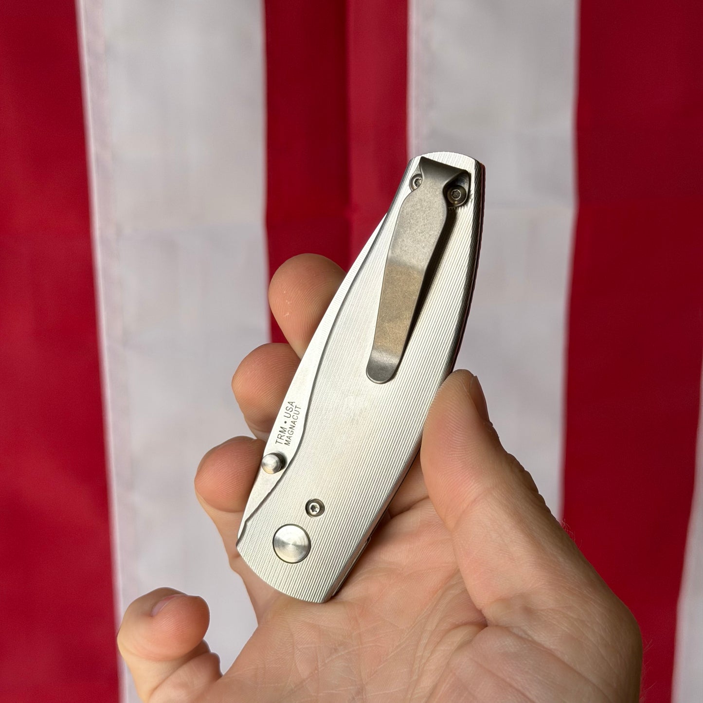 TRM NEUTRON 2 Knife – 3.0” MagnaCut Blade, 3D Contoured Titanium Pinstripe Scales, Liner Lock – Made in USA