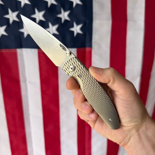 TRM ATOM Knife – 3.5” MagnaCut Blade, 3D Contoured Titanium Lizard Skin Scales, Liner Lock – Made in USA
