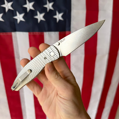TRM ATOM Knife – 3.5” MagnaCut Blade, 3D Contoured Titanium Lizard Skin Scales, Liner Lock – Made in USA