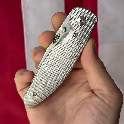 TRM ATOM Knife – 3.5” MagnaCut Blade, 3D Contoured Titanium Lizard Skin Scales, Liner Lock – Made in USA