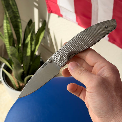 TRM ATOM Knife – 3.5” MagnaCut Blade, 3D Contoured Titanium Lizard Skin Scales, Liner Lock – Made in USA