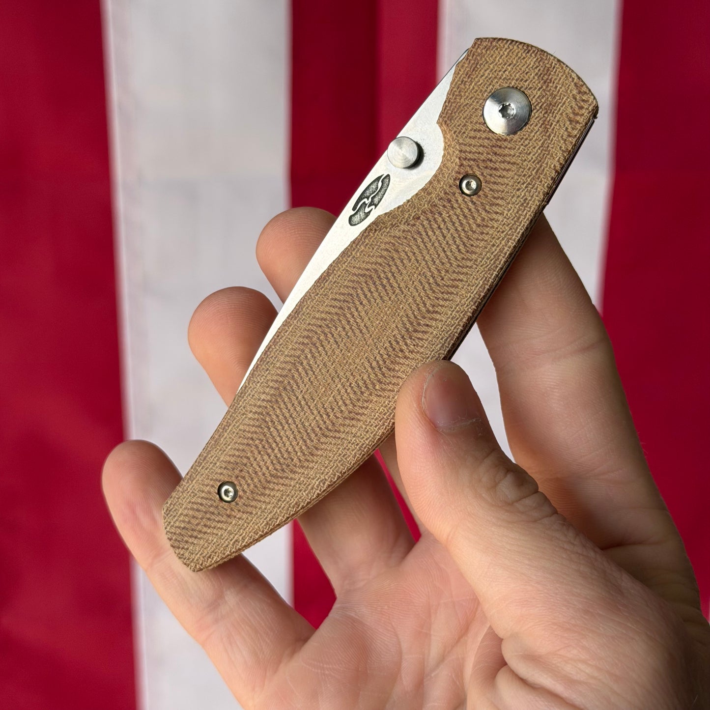 TRM ATOM Knife – 3.5” MagnaCut Blade, 3D Contoured Natural Micarta Smooth Scales, Liner Lock – Made in USA