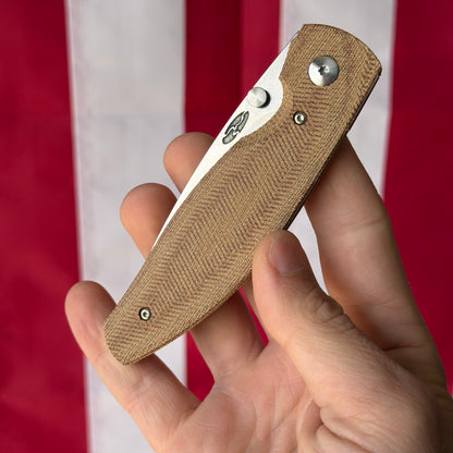 TRM ATOM Knife – 3.5” MagnaCut Blade, 3D Contoured Natural Micarta Smooth Scales, Liner Lock – Made in USA