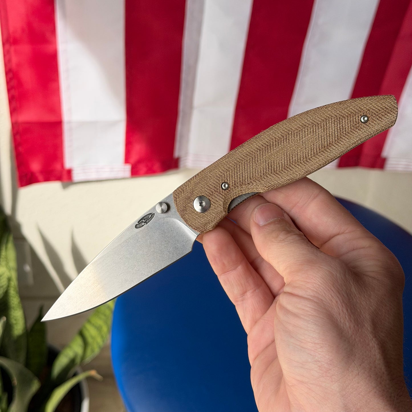 TRM ATOM Knife – 3.5” MagnaCut Blade, 3D Contoured Natural Micarta Smooth Scales, Liner Lock – Made in USA