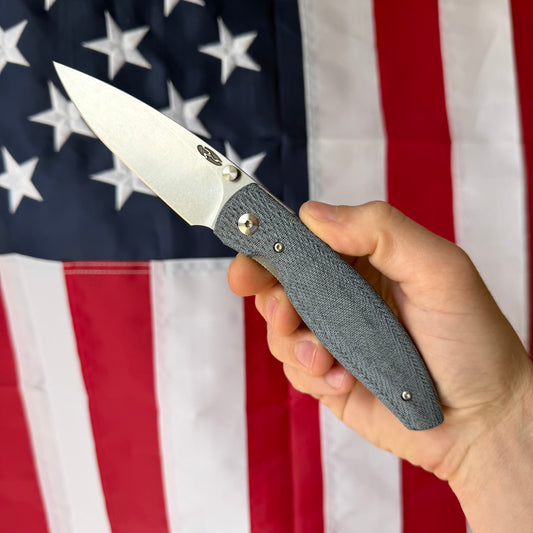 TRM ATOM Knife – 3.5” MagnaCut Blade, 3D Contoured Blue Denim Micarta Lizard Skin Scales, Liner Lock – Made in USA