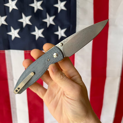 TRM ATOM Knife – 3.5” MagnaCut Blade, 3D Contoured Blue Denim Micarta Lizard Skin Scales, Liner Lock – Made in USA