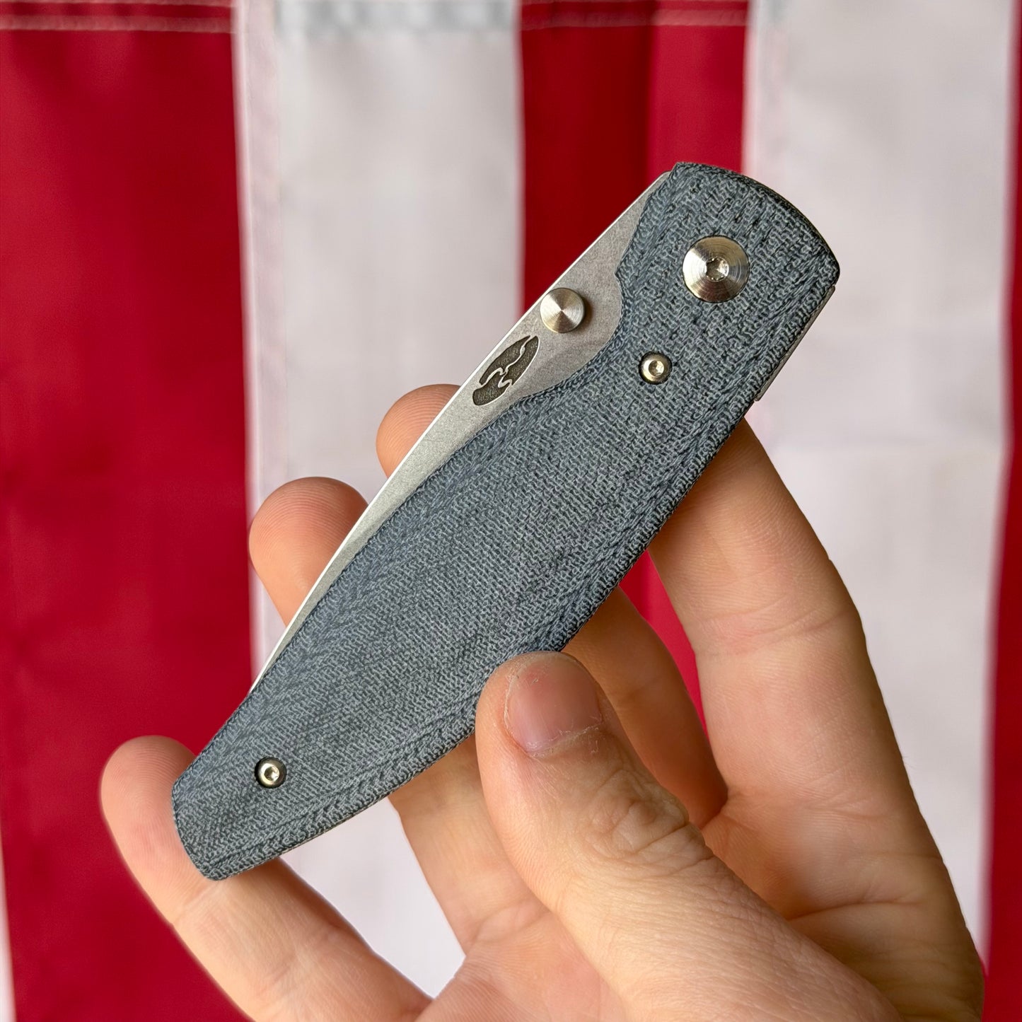 TRM ATOM Knife – 3.5” MagnaCut Blade, 3D Contoured Blue Denim Micarta Lizard Skin Scales, Liner Lock – Made in USA