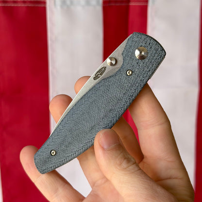 TRM ATOM Knife – 3.5” MagnaCut Blade, 3D Contoured Blue Denim Micarta Lizard Skin Scales, Liner Lock – Made in USA
