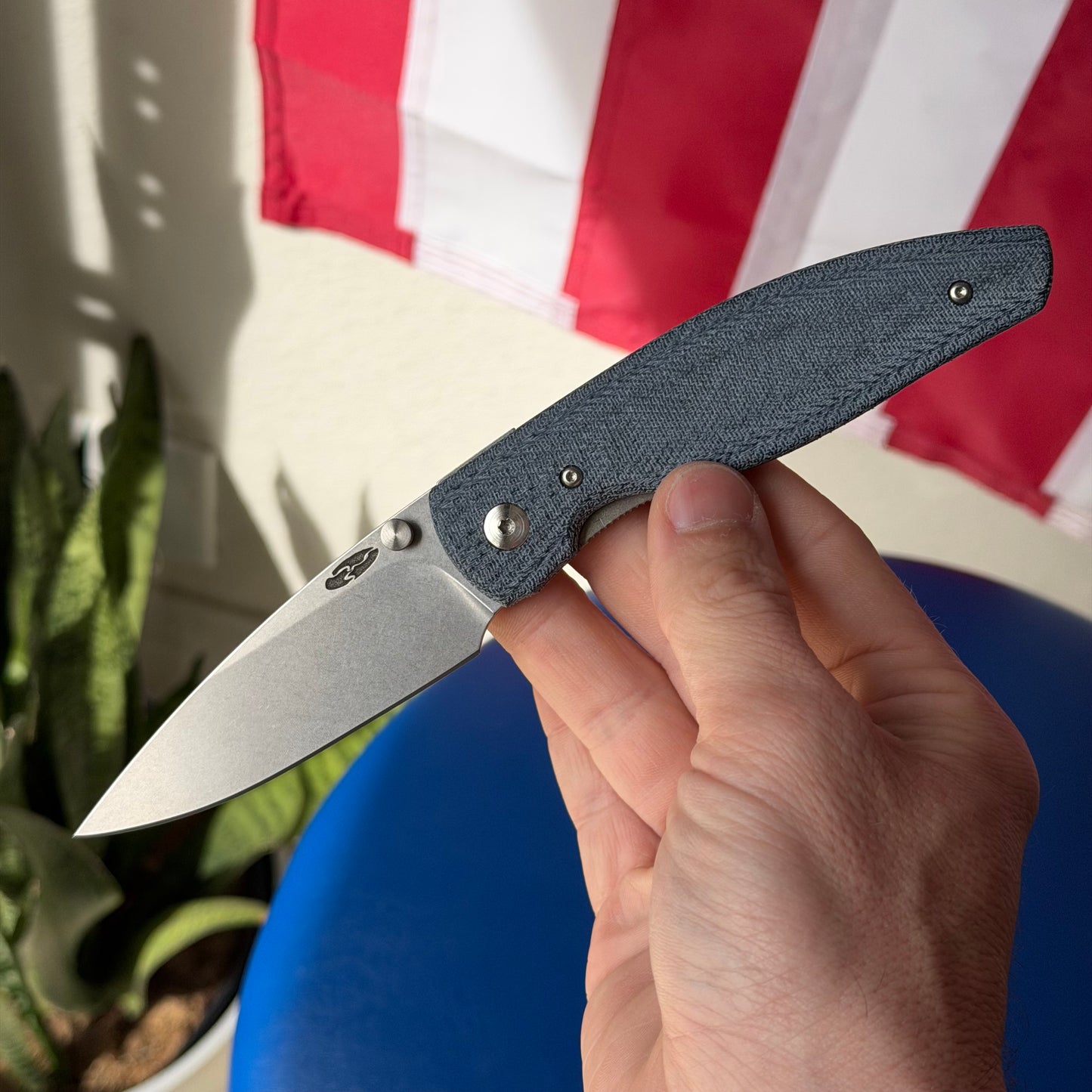 TRM ATOM Knife – 3.5” MagnaCut Blade, 3D Contoured Blue Denim Micarta Lizard Skin Scales, Liner Lock – Made in USA