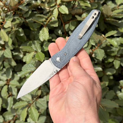 TRM ATOM Knife – 3.5” MagnaCut Blade, 3D Contoured Blue Denim Micarta Lizard Skin Scales, Liner Lock – Made in USA