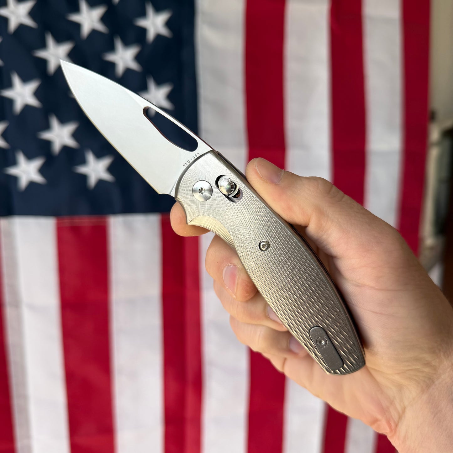 TRM BULLDOG Rev. B Knife – MagnaCut Blade, 3D Contoured Titanium Lizard Skin Scales, River-Lok – Made in USA