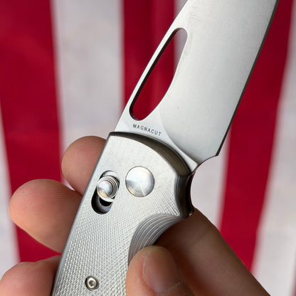 TRM BULLDOG Rev. B Knife – MagnaCut Blade, 3D Contoured Titanium Lizard Skin Scales, River-Lok – Made in USA