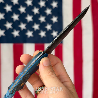 Farmer Made EDC Big Boss 001 Fixed Blade - 4" 1095 Tanto, Blue Epoxy and Blue/Black G10 - Made in USA (FM-BIGBOSS-001)