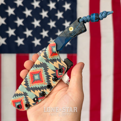 Farmer Made EDC Big Boss 001 Fixed Blade - 4" 1095 Tanto, Blue Epoxy and Blue/Black G10 - Made in USA (FM-BIGBOSS-001)