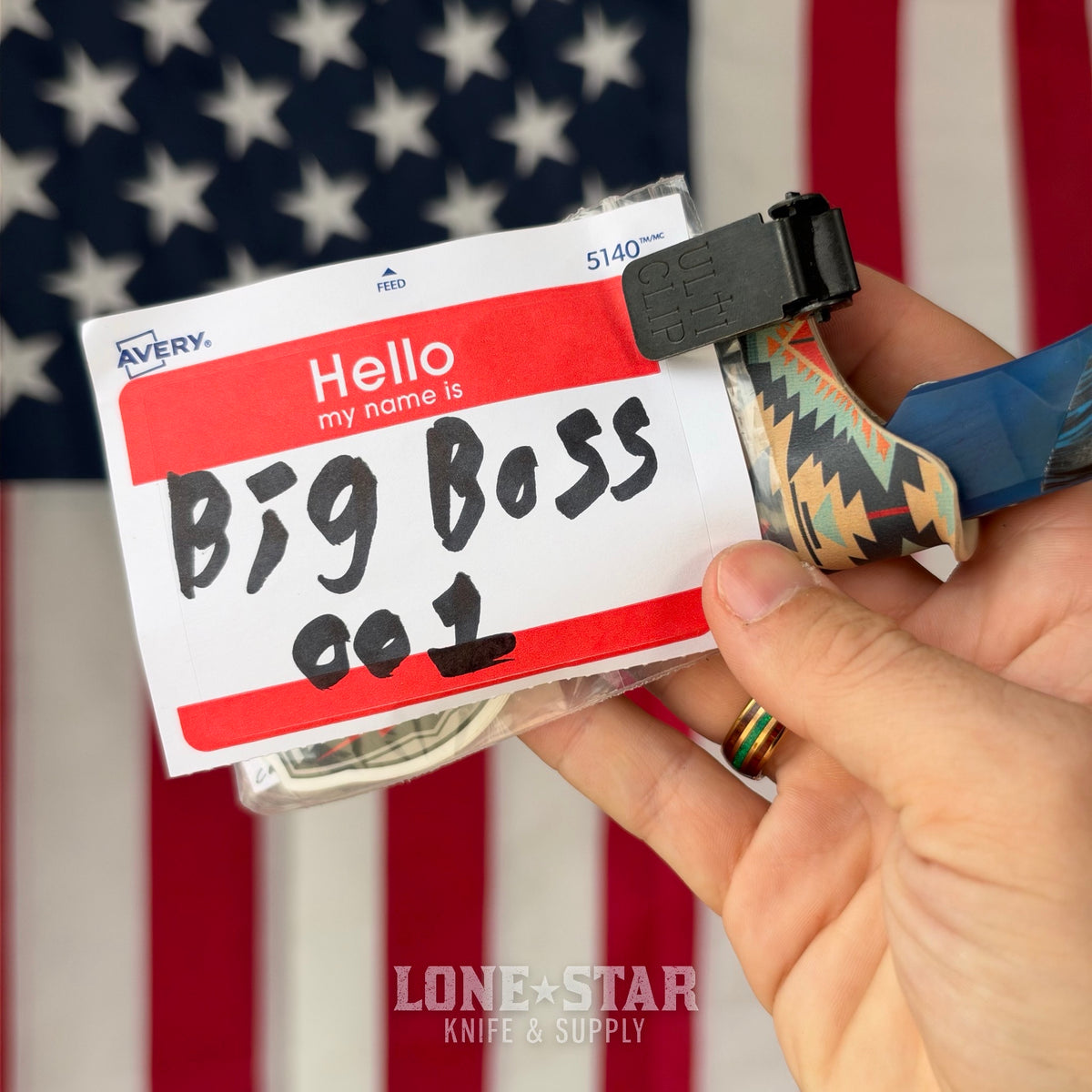 Farmer Made EDC Big Boss 001 Fixed Blade - 4" 1095 Tanto, Blue Epoxy and Blue/Black G10 - Made in USA (FM-BIGBOSS-001)