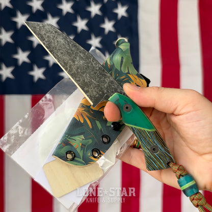 Farmer Made EDC Big Boss 002 Fixed Blade - 4" 1095 Wharncliffe, Green Epoxy and Multicolor G10 - Made in USA (FM-BIGBOSS-002)